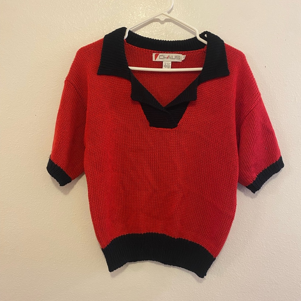 Vintage Chaus Red and Black V-Neck Sweater Shirt